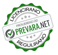 Bedž s tekstom 'Licencirano', 'Provjereno od Prevara.net' i 'Regulirano', koji označava certifikaciju, provjeru od prevare i regulaciju.